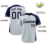 Custom Silver Navy Personalized Color Block Authentic Baseball jersey