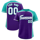 Custom Purple Aqua Personalized Color Block Authentic Baseball jersey