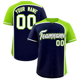 Custom Navy Neon Green Personalized Color Block Authentic Baseball jersey