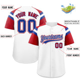 Custom White Red Contrast Raglan Sleeves Authentic Baseball Jersey