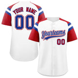 Custom White Red Contrast Raglan Sleeves Authentic Baseball Jersey