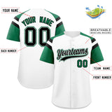 Custom White Kelly Green Contrast Raglan Sleeves Authentic Baseball Jersey