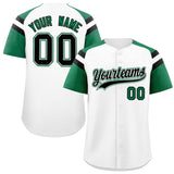 Custom White Kelly Green Contrast Raglan Sleeves Authentic Baseball Jersey