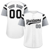 Custom White Silver Contrast Raglan Sleeves Authentic Baseball Jersey