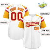 Custom White Yellow Contrast Raglan Sleeves Authentic Baseball Jersey