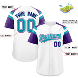 Custom White Purple Contrast Raglan Sleeves Authentic Baseball Jersey
