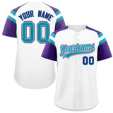 Custom White Purple Contrast Raglan Sleeves Authentic Baseball Jersey