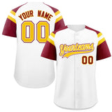Custom White Crimson Contrast Raglan Sleeves Authentic Baseball Jersey