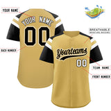 Custom Old Gold Black Contrast Raglan Sleeves Authentic Baseball Jersey