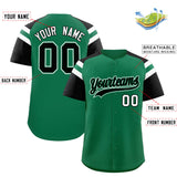 Custom Kelly Green Black Contrast Raglan Sleeves Authentic Baseball Jersey