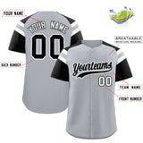 Custom Silver Black Contrast Raglan Sleeves Authentic Baseball Jersey