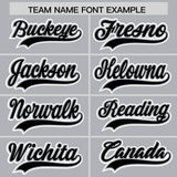 Custom Silver Black Contrast Raglan Sleeves Authentic Baseball Jersey