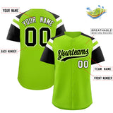 Custom Neon Green Black Contrast Raglan Sleeves Authentic Baseball Jersey