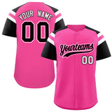 Custom Pink Black Contrast Raglan Sleeves Authentic Baseball Jersey