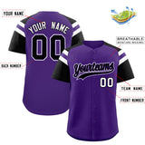 Custom Purple Black Contrast Raglan Sleeves Authentic Baseball Jersey