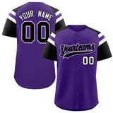 Custom Purple Black Contrast Raglan Sleeves Authentic Baseball Jersey