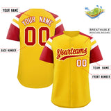 Custom Gold Red Contrast Raglan Sleeves Authentic Baseball Jersey