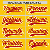 Custom Gold Red Contrast Raglan Sleeves Authentic Baseball Jersey