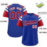 Custom Royal Red Contrast Raglan Sleeves Authentic Baseball Jersey