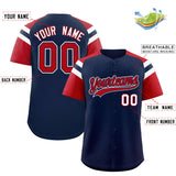Custom Navy Red Contrast Raglan Sleeves Authentic Baseball Jersey