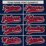 Custom Navy Red Contrast Raglan Sleeves Authentic Baseball Jersey