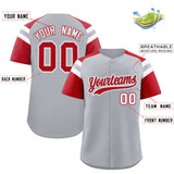 Custom Silver Red Contrast Raglan Sleeves Authentic Baseball Jersey