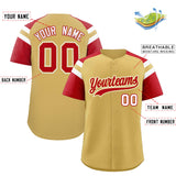 Custom Old Gold Red Contrast Raglan Sleeves Authentic Baseball Jersey