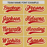 Custom Old Gold Red Contrast Raglan Sleeves Authentic Baseball Jersey