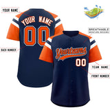 Custom Navy Orange Contrast Raglan Sleeves Authentic Baseball Jersey
