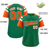 Custom Kelly Green Orange Contrast Raglan Sleeves Authentic Baseball Jersey