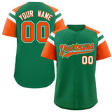 Custom Kelly Green Orange Contrast Raglan Sleeves Authentic Baseball Jersey