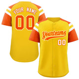 Custom Gold Orange Contrast Raglan Sleeves Authentic Baseball Jersey