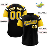Custom Black Gold Contrast Raglan Sleeves Authentic Baseball Jersey