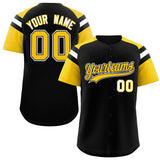 Custom Black Gold Contrast Raglan Sleeves Authentic Baseball Jersey