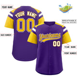 Custom Purple Gold Contrast Raglan Sleeves Authentic Baseball Jersey