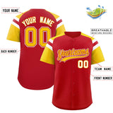 Custom Red Gold Contrast Raglan Sleeves Authentic Baseball Jersey