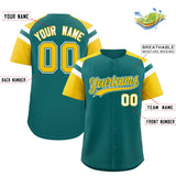 Custom Aqua Gold Contrast Raglan Sleeves Authentic Baseball Jersey