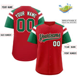 Custom Red Kelly Green Contrast Raglan Sleeves Authentic Baseball Jersey