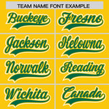 Custom Gold Kelly Green Contrast Raglan Sleeves Authentic Baseball Jersey