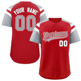 Custom Red Silver Contrast Raglan Sleeves Authentic Baseball Jersey