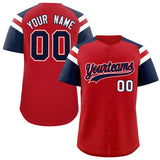 Custom Red Navy Contrast Raglan Sleeves Authentic Baseball Jersey