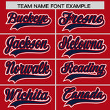 Custom Red Navy Contrast Raglan Sleeves Authentic Baseball Jersey