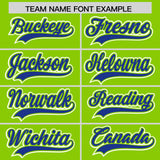 Custom Neon Green Royal Contrast Raglan Sleeves Authentic Baseball Jersey