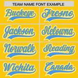 Custom Gold Powder Blue Contrast Raglan Sleeves Authentic Baseball Jersey