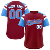 Custom Crimson Powder Blue Contrast Raglan Sleeves Authentic Baseball Jersey