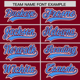 Custom Crimson Powder Blue Contrast Raglan Sleeves Authentic Baseball Jersey