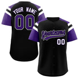 Custom Black Purple Contrast Raglan Sleeves Authentic Baseball Jersey