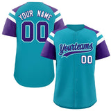 Custom Aqua Purple Contrast Raglan Sleeves Authentic Baseball Jersey