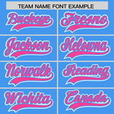 Custom Powder Blue Pink Contrast Raglan Sleeves Authentic Baseball Jersey