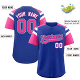 Custom Royal Pink Contrast Raglan Sleeves Authentic Baseball Jersey